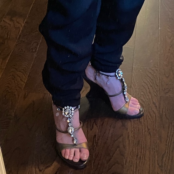 Very chic wedge sandals  gold leather - Picture 5 of 7